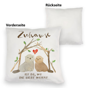 Biber Kissen mit Spruch Zuhause ist da wo die Liebe wohnt