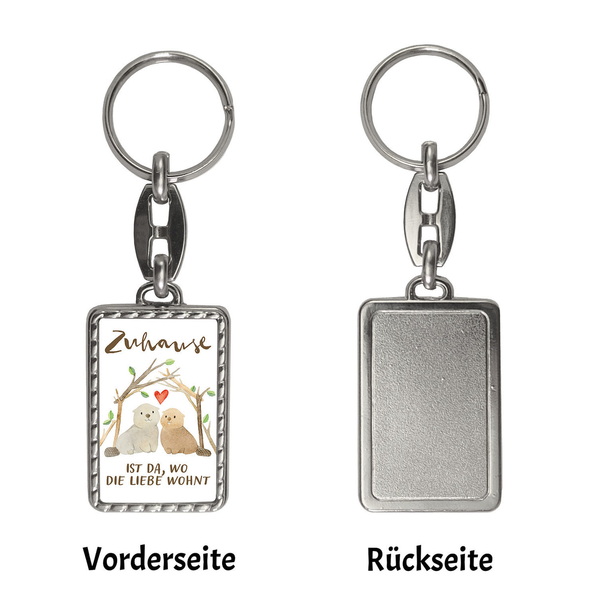 Biber Schlüsselanhänger mit Spruch Zuhause ist da wo die Liebe wohnt