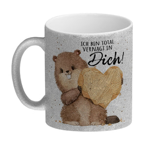 Biber Kaffeebecher mit Spruch Ich bin total vernagt in dich