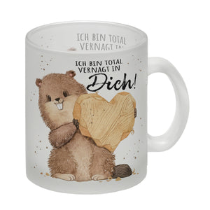 Biber Kaffeebecher mit Spruch Ich bin total vernagt in dich