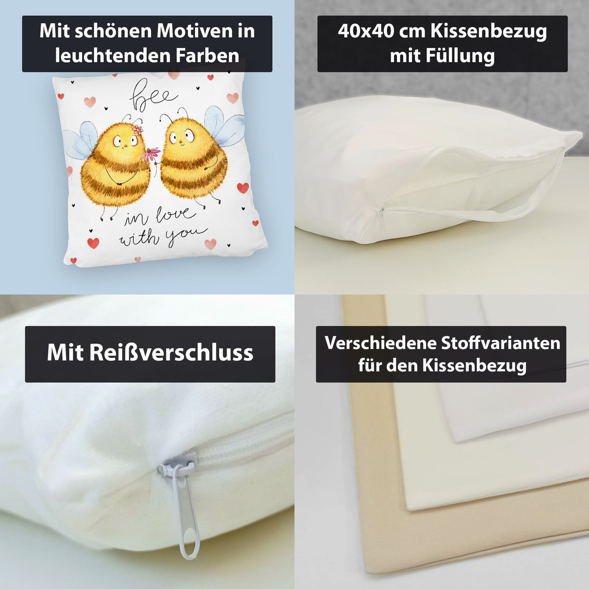 Pummel Biene Kissen mit Spruch Bee in love with you