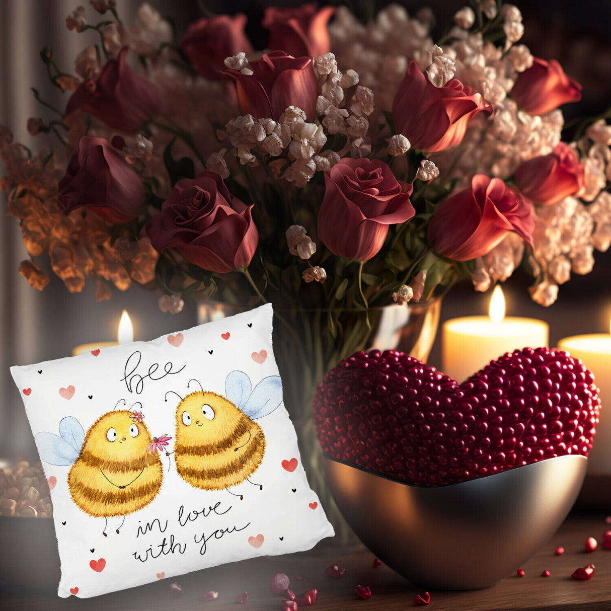Pummel Biene Kissen mit Spruch Bee in love with you