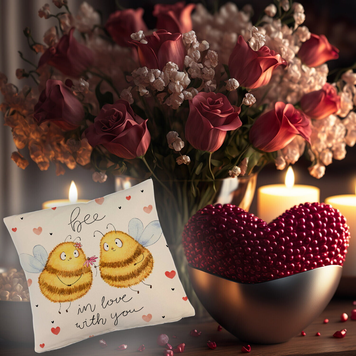 Pummel Biene Kissen mit Spruch Bee in love with you