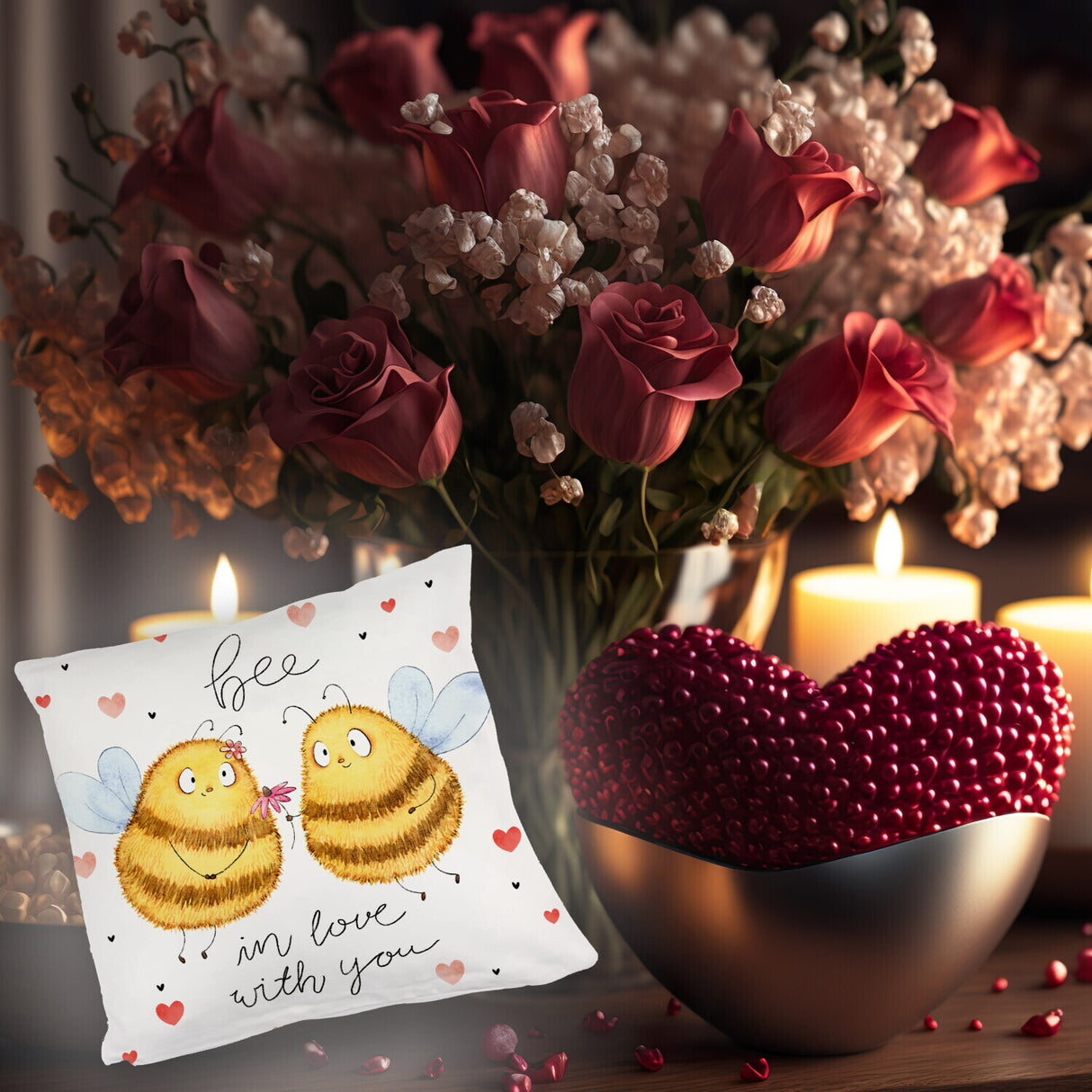 Pummel Biene Kissen mit Spruch Bee in love with you
