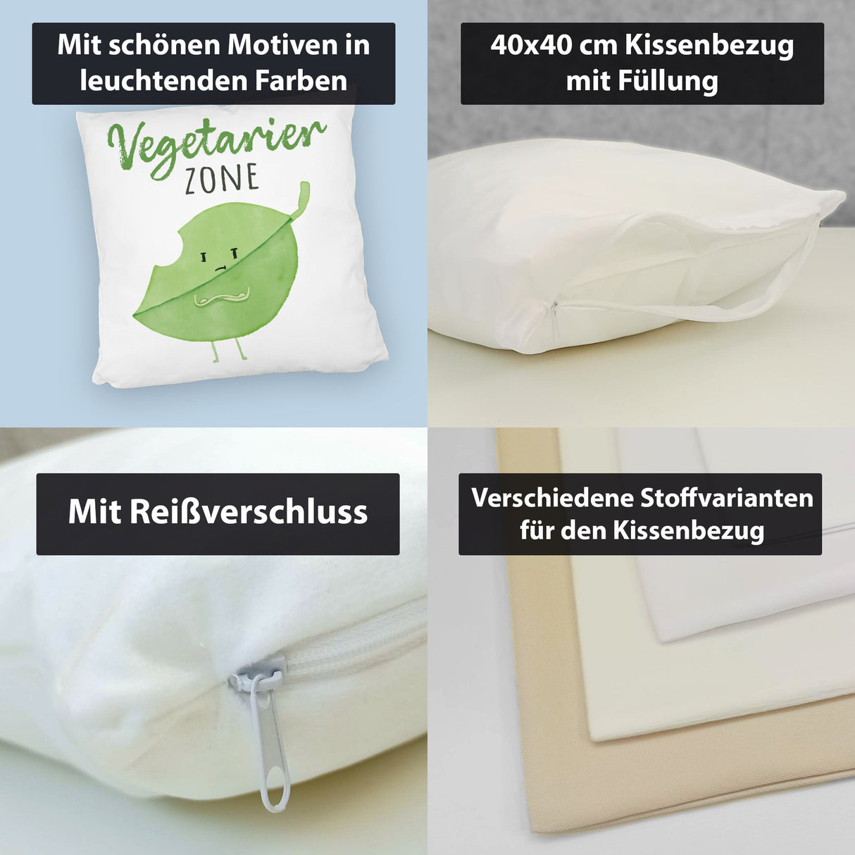 Blatt Kissen mit Spruch Vegetarier Zone