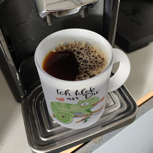 Chamäleon Kaffeebecher mit Spruch Ich kleb an dir