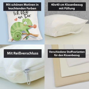 Chamäleon Kissen mit Spruch Ich kleb an dir