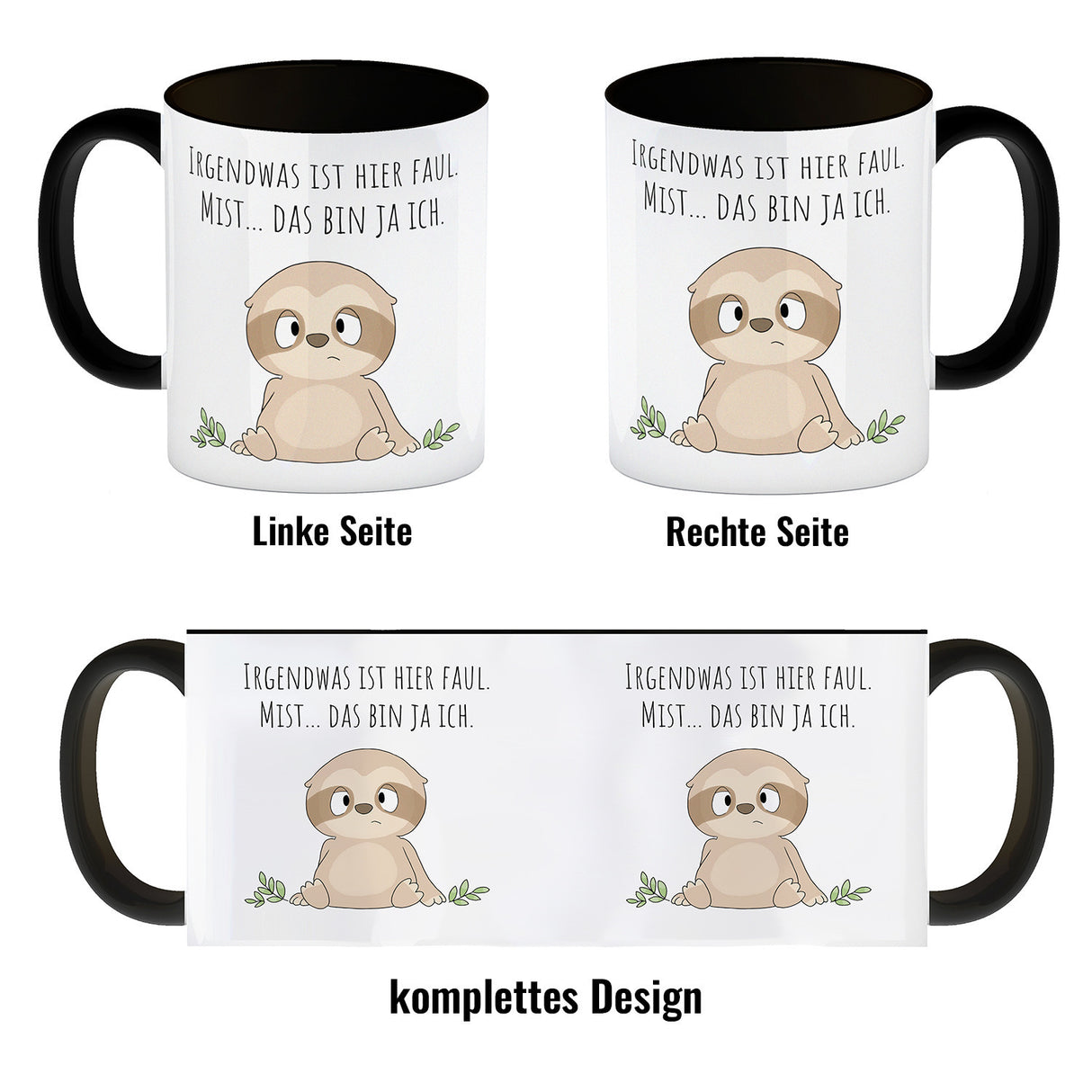 Faultier Kaffeebecher mit Spruch Ich bin faul