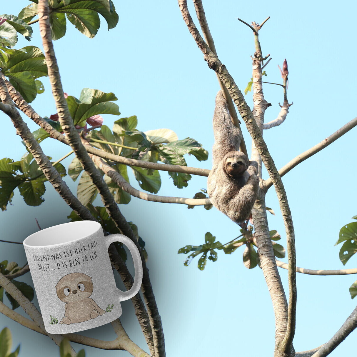 Faultier Kaffeebecher mit Spruch Ich bin faul