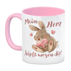 Hase Kaffeebecher mit Spruch Mein Herz hüpft wegen dir
