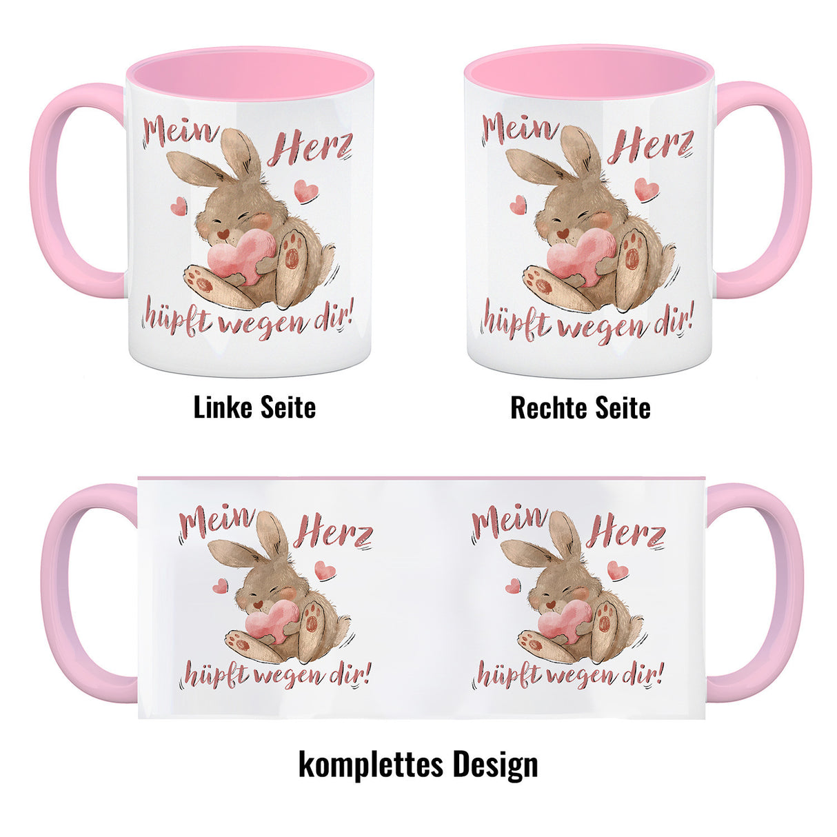 Hase Kaffeebecher mit Spruch Mein Herz hüpft wegen dir