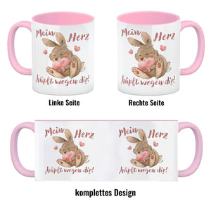Hase Kaffeebecher mit Spruch Mein Herz hüpft wegen dir