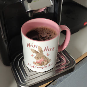 Hase Kaffeebecher mit Spruch Mein Herz hüpft wegen dir