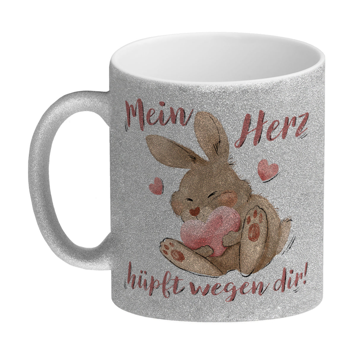 Hase Kaffeebecher mit Spruch Mein Herz hüpft wegen dir