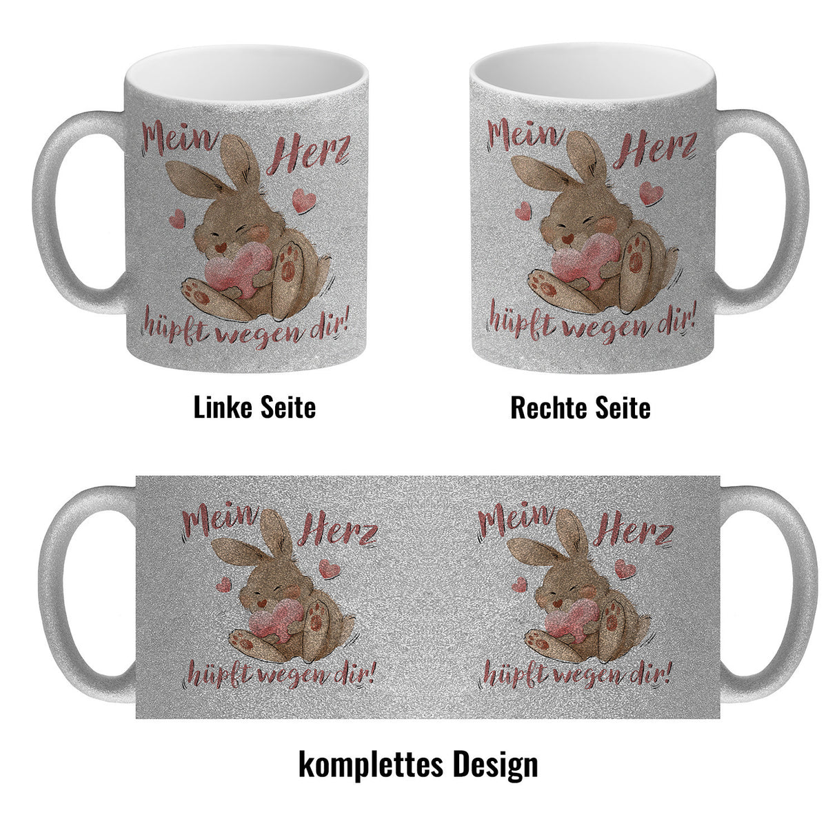 Hase Kaffeebecher mit Spruch Mein Herz hüpft wegen dir