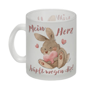 Hase Kaffeebecher mit Spruch Mein Herz hüpft wegen dir