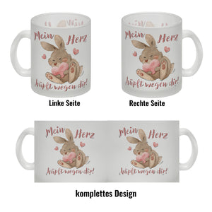 Hase Kaffeebecher mit Spruch Mein Herz hüpft wegen dir