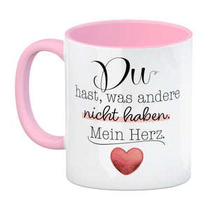 Herz Kaffeebecher mit Spruch Du besitzt mein Herz