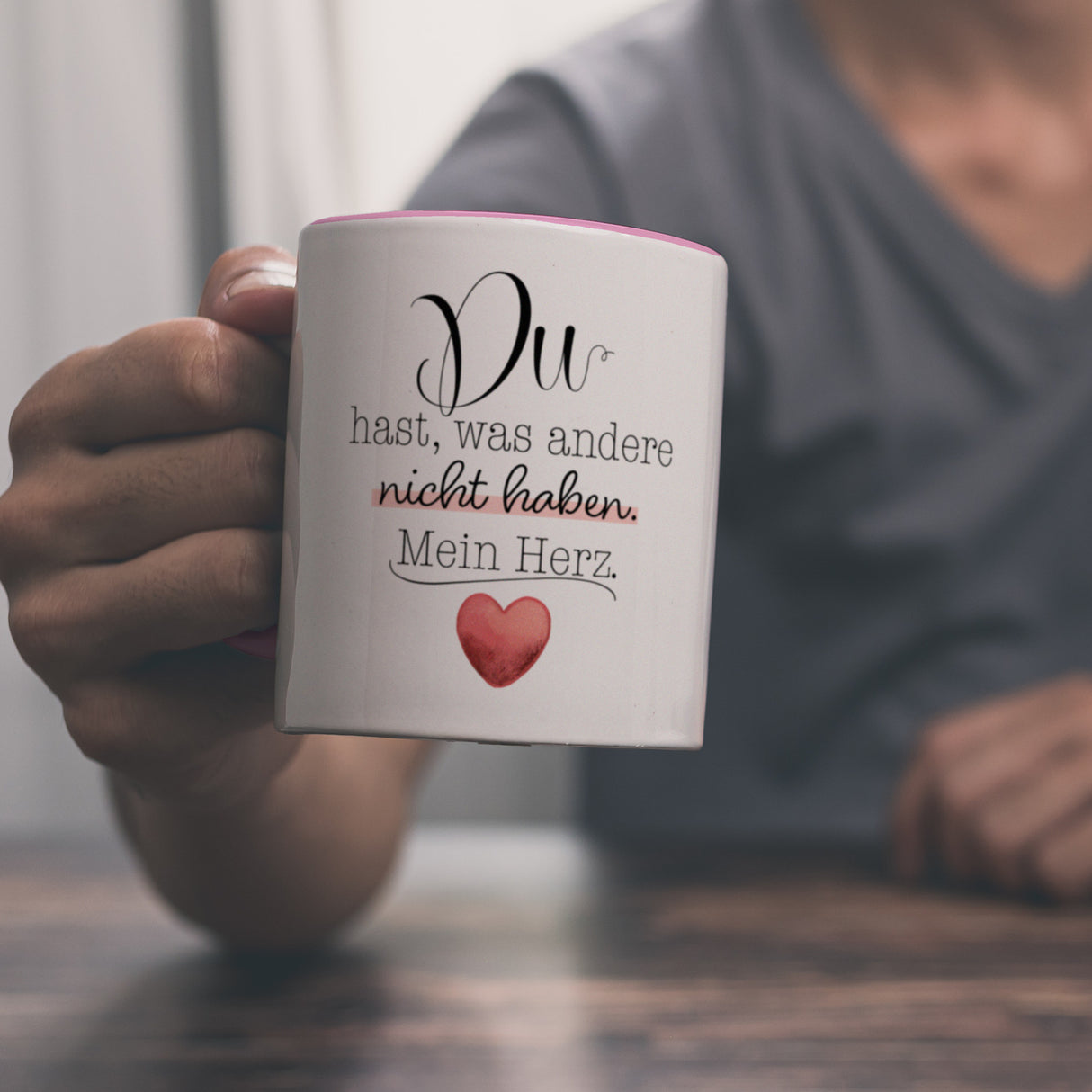 Herz Kaffeebecher mit Spruch Du besitzt mein Herz
