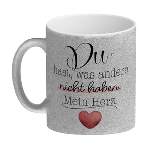 Herz Kaffeebecher mit Spruch Du besitzt mein Herz