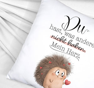 Verliebter Igel Kissen mit Spruch Mein Herz gehört dir allein