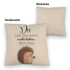 Verliebter Igel Kissen mit Spruch Mein Herz gehört dir allein