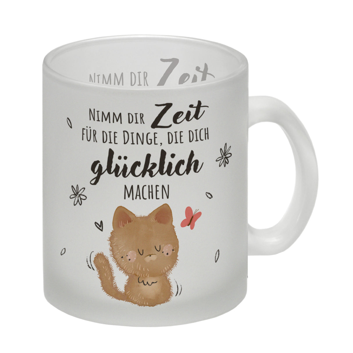 Katze Kaffeebecher mit Spruch Zeit für dein Glück nehmen
