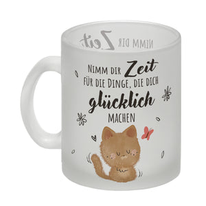 Katze Kaffeebecher mit Spruch Zeit für dein Glück nehmen