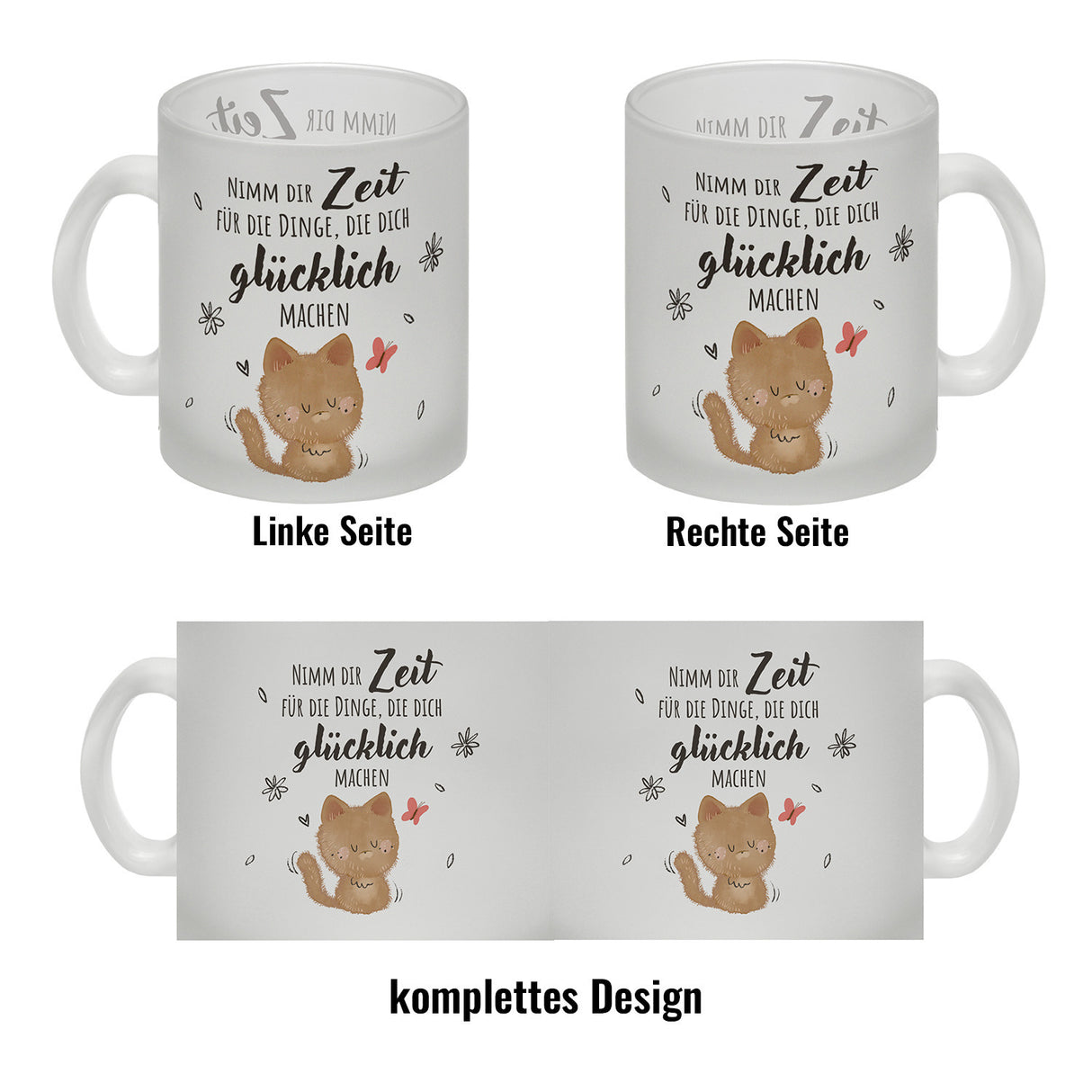 Katze Kaffeebecher mit Spruch Zeit für dein Glück nehmen