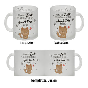 Katze Kaffeebecher mit Spruch Zeit für dein Glück nehmen