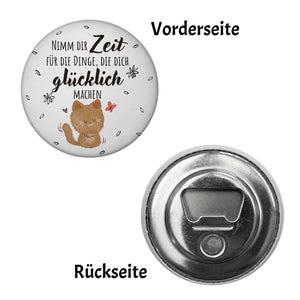 Katze Magnet rund rund mit Spruch Zeit für dein Glück nehmen