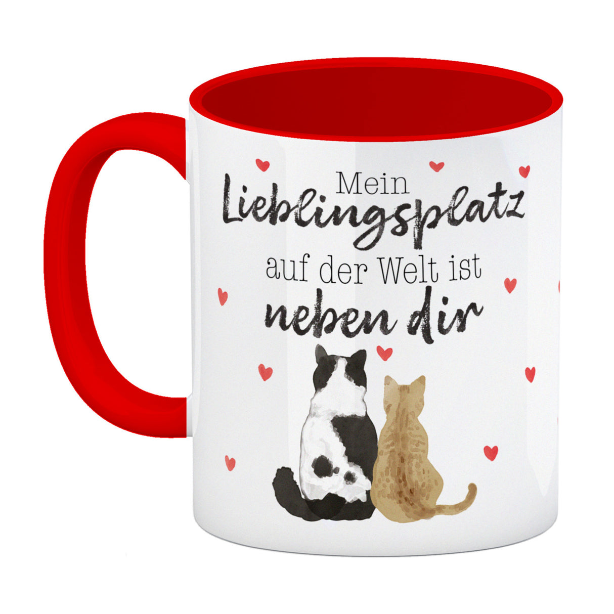 Katzenpaar Kaffeebecher mit Spruch Mein Lieblingsplatz ist bei dir