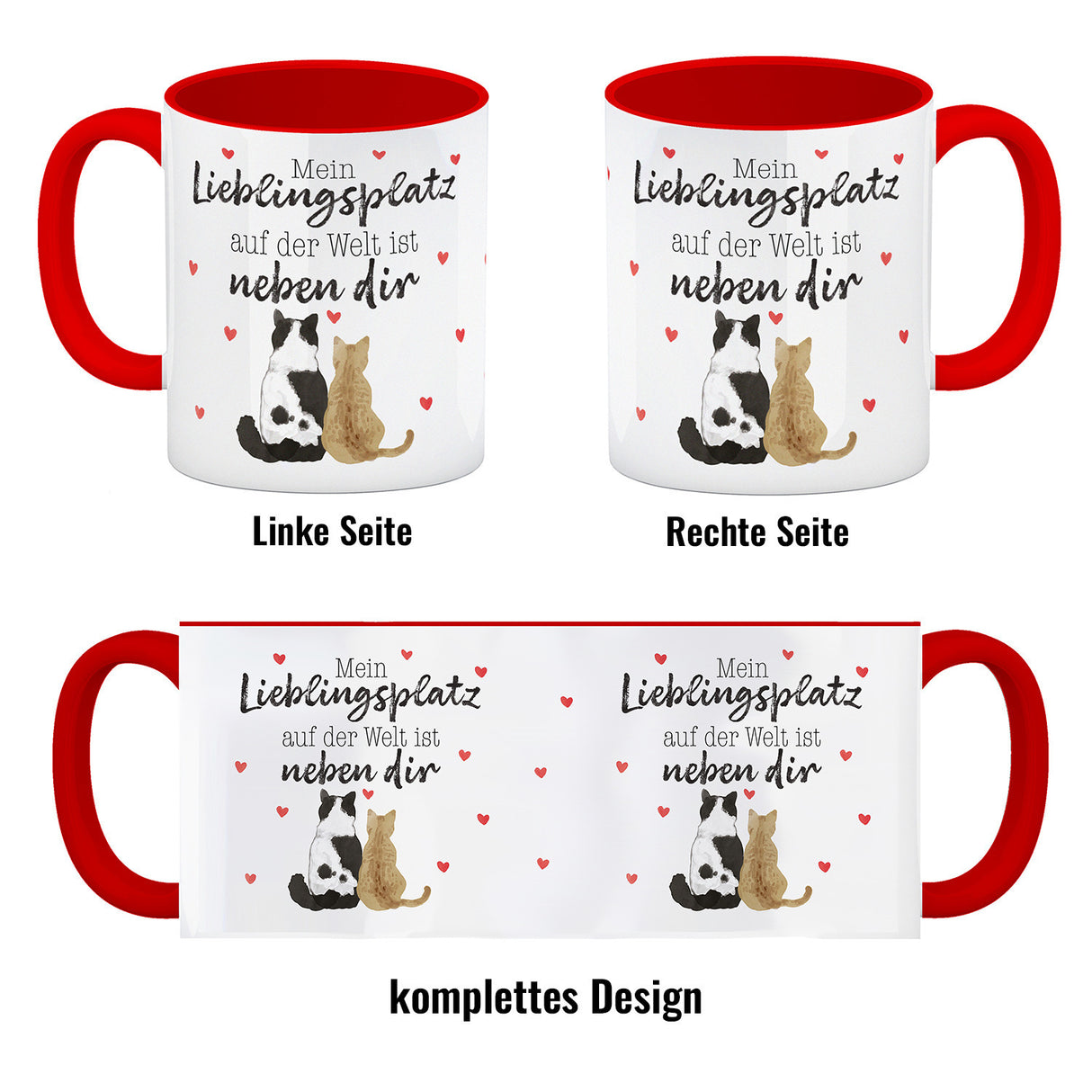 Katzenpaar Kaffeebecher mit Spruch Mein Lieblingsplatz ist bei dir