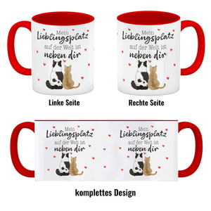Katzenpaar Kaffeebecher mit Spruch Mein Lieblingsplatz ist bei dir