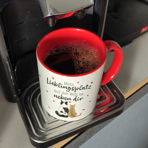 Katzenpaar Kaffeebecher mit Spruch Mein Lieblingsplatz ist bei dir