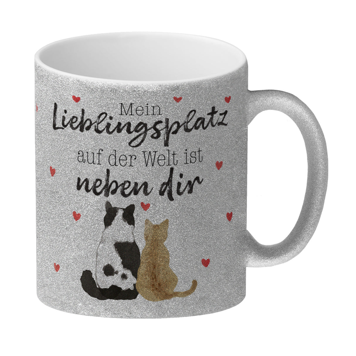 Katzenpaar Kaffeebecher mit Spruch Mein Lieblingsplatz ist bei dir
