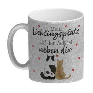 Katzenpaar Kaffeebecher mit Spruch Mein Lieblingsplatz ist bei dir