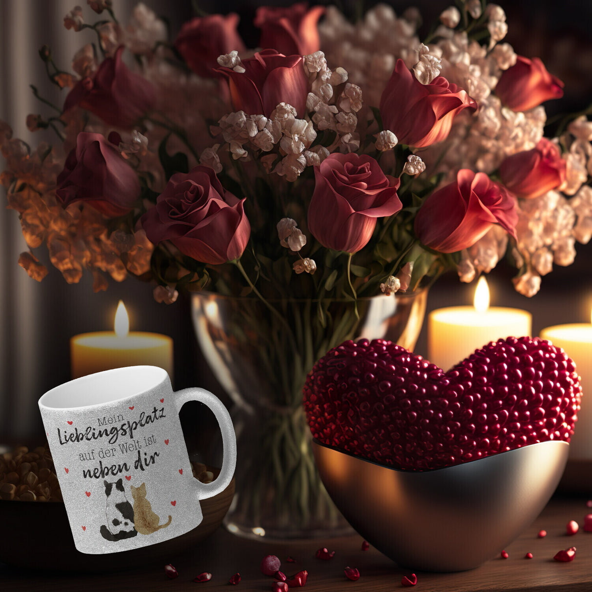 Katzenpaar Kaffeebecher mit Spruch Mein Lieblingsplatz ist bei dir