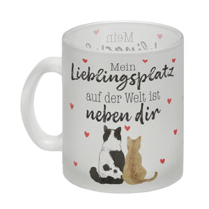 Katzenpaar Kaffeebecher mit Spruch Mein Lieblingsplatz ist bei dir
