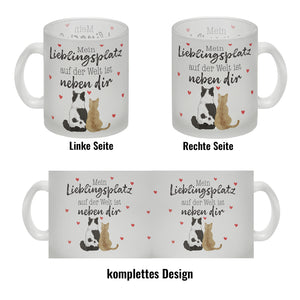 Katzenpaar Kaffeebecher mit Spruch Mein Lieblingsplatz ist bei dir