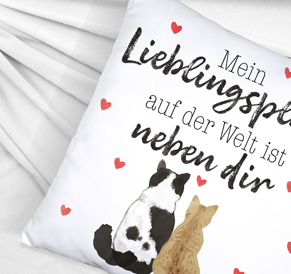 Katzenpaar Kissen mit Spruch Mein Lieblingsplatz ist bei dir