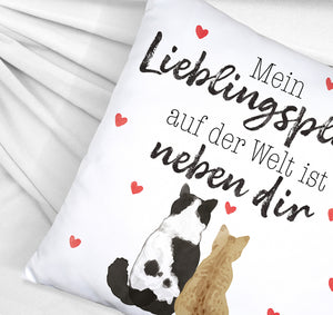 Katzenpaar Kissen mit Spruch Mein Lieblingsplatz ist bei dir