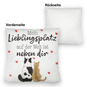Katzenpaar Kissen mit Spruch Mein Lieblingsplatz ist bei dir