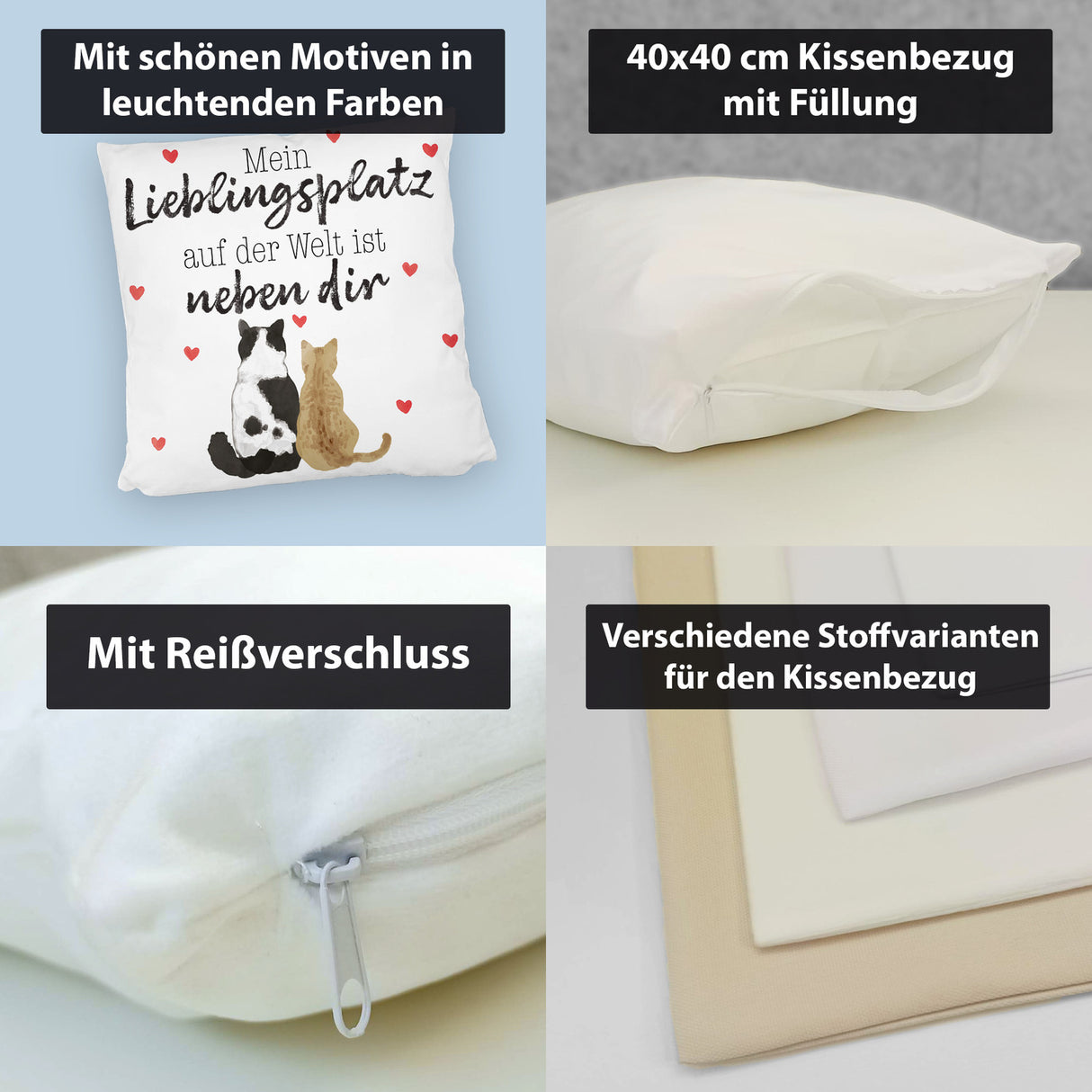 Katzenpaar Kissen mit Spruch Mein Lieblingsplatz ist bei dir