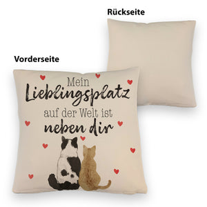 Katzenpaar Kissen mit Spruch Mein Lieblingsplatz ist bei dir