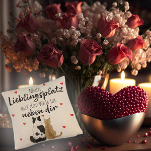 Katzenpaar Kissen mit Spruch Mein Lieblingsplatz ist bei dir