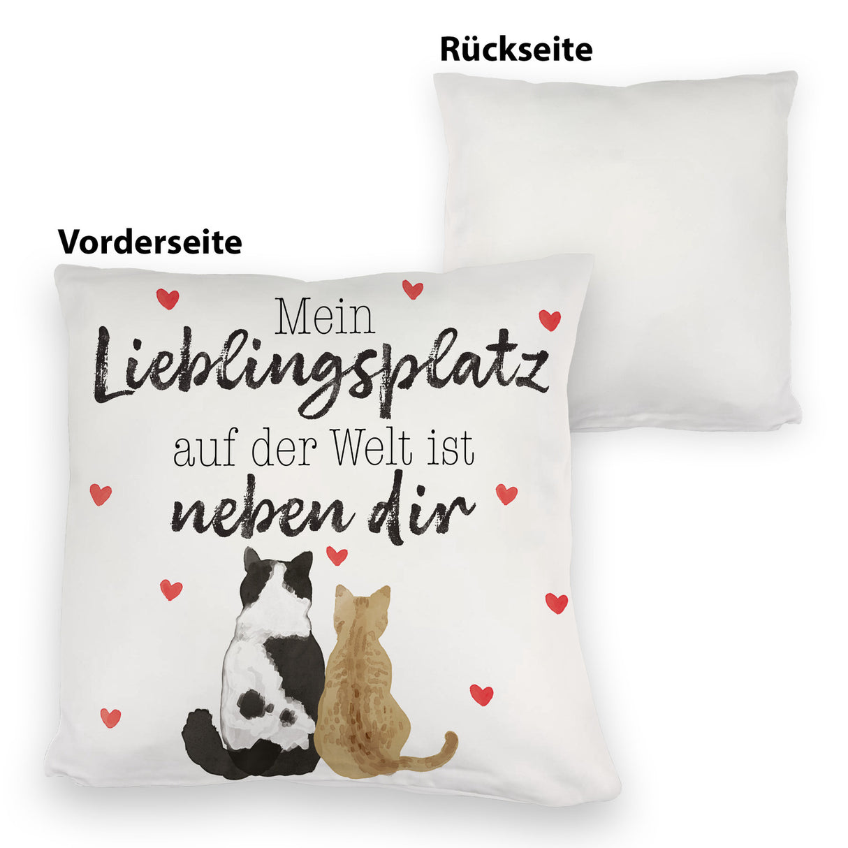 Katzenpaar Kissen mit Spruch Mein Lieblingsplatz ist bei dir