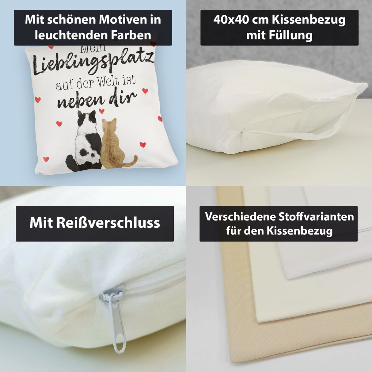 Katzenpaar Kissen mit Spruch Mein Lieblingsplatz ist bei dir