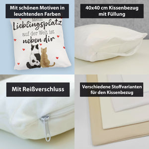 Katzenpaar Kissen mit Spruch Mein Lieblingsplatz ist bei dir