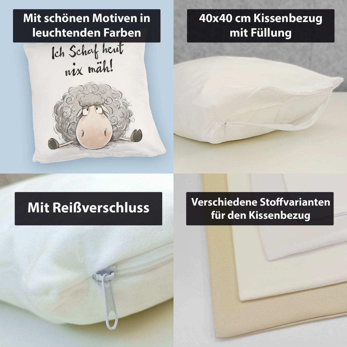 Schaf Kissen mit Spruch Ich Schaf heut nix mäh